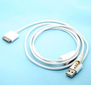 White Dock to AUX 3.5mm Car Audio Cable with USB Port for iPod 3 Touch iPhone 4S