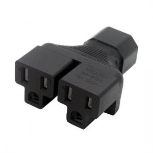 IEC 320 C14 to 2 X Nema 5-15R power adapter, C14 to 2x US female adapter