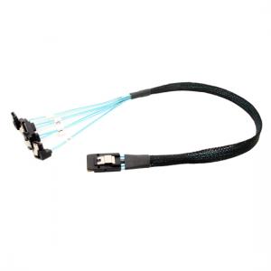 Mini SAS 36pin (SFF-8087) to 4X SATA angled cable, Mini SAS to SATA angled cable 0.5m