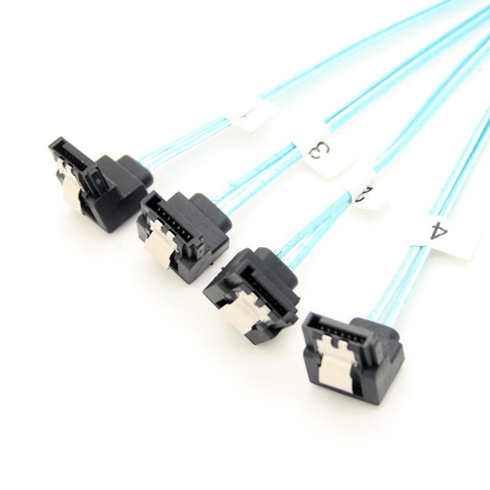 Mini SAS 36pin (SFF-8087) to 4X SATA angled cable, Mini SAS to SATA angled cable 0.5m