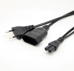 2 in 1 EU male to C7 & EU female extension power cord 